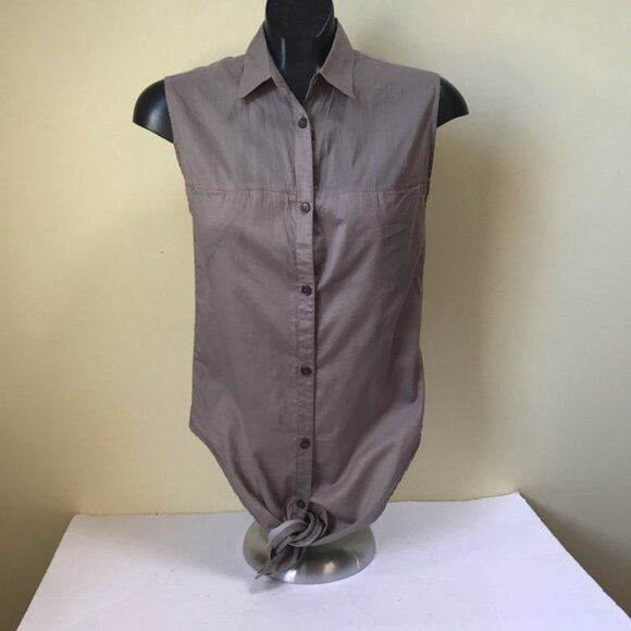HELMUT LANG Tie Front Sleeveless Cotton Button Up Shirt Top Minimalist Neutral S - Picture 3 of 14